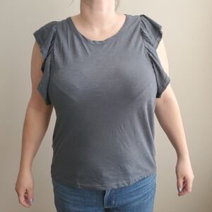 Pact Charcoal Ruffle Sleeve Tee